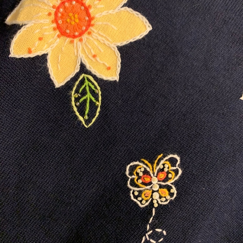NWOT! blue Floral Sweater with Square Neckline - Picture 4 of 6